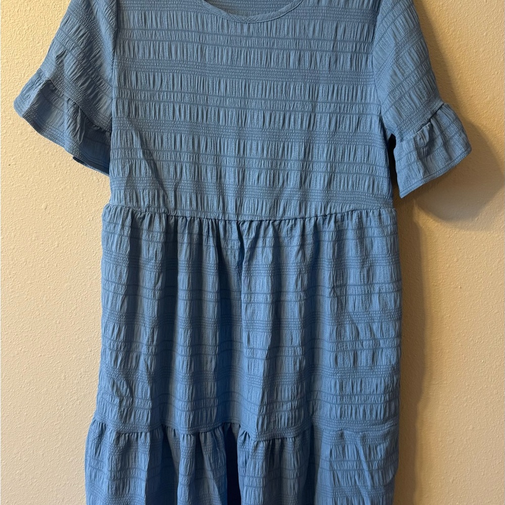 SHEIN Textured Blue Kids Dress